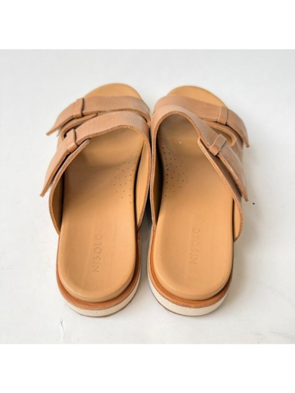 Nisolo Ella Platform Slide Womens Size 6.5 Beige Leather Sandals Comfor - Picture 2 of 12